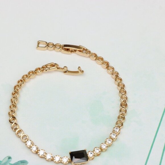 Gold Plated Yellow Bracelet with Black and White Stones, XPBL0630 - Picture 5 of 12